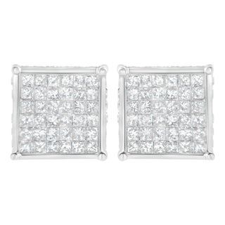10K White Gold 2ct TDW Princess-Cut Composite Diamond Stud Earring (I-J ,I2-I3) For Sale