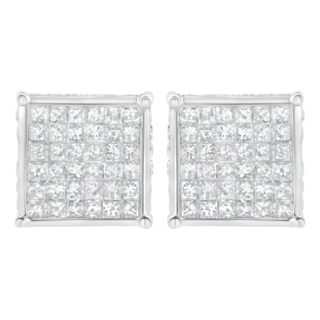 10K White Gold 2ct TDW Princess-Cut Composite Diamond Stud Earring (I-J ,I2-I3) For Sale