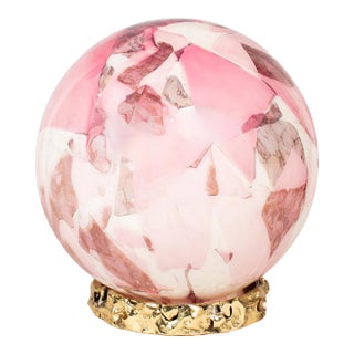 Stories of Italy Pink Nougat Crown Globe Lamp with Cast Brass Base For Sale