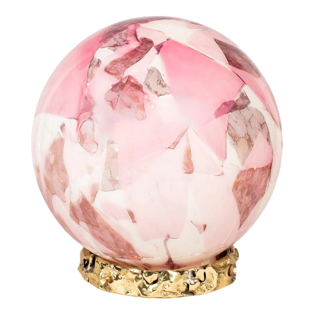Stories of Italy Pink Nougat Crown Globe Lamp with Cast Brass Base For Sale