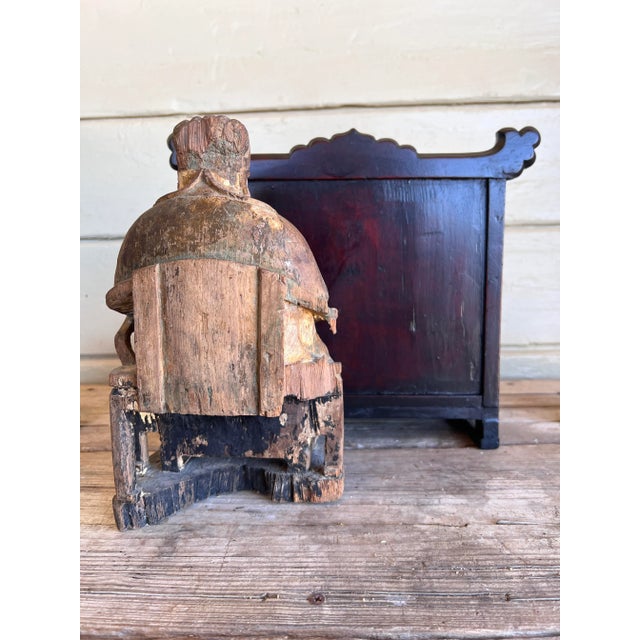 Fine 19th Century Polychrome Painted Carved Chinese Immortal Deity in the Large Wood Throne For Sale In Palm Springs - Image 6 of 12