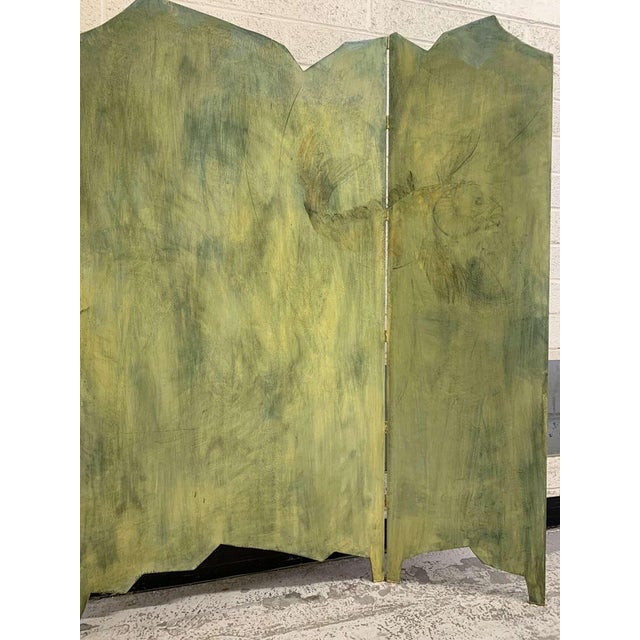 Three Fold Asymmetrical Painted Screen For Sale - Image 10 of 14
