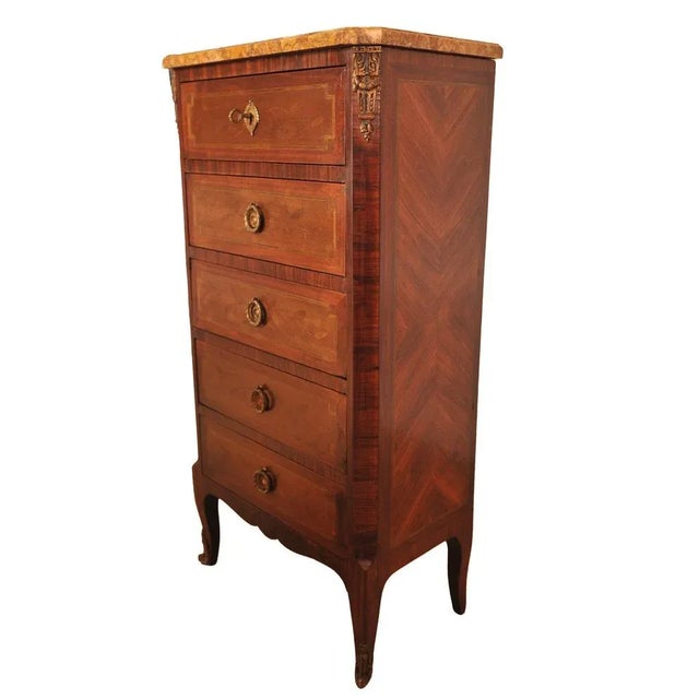 19th Century French Louis XVI Kingwood Marble Top Chest of Drawers For Sale - Image 6 of 8