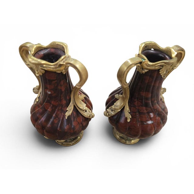 French Turned Red Marble Vases with Gilt Bronze Mounts, 1800, Set of 2 For Sale - Image 9 of 11