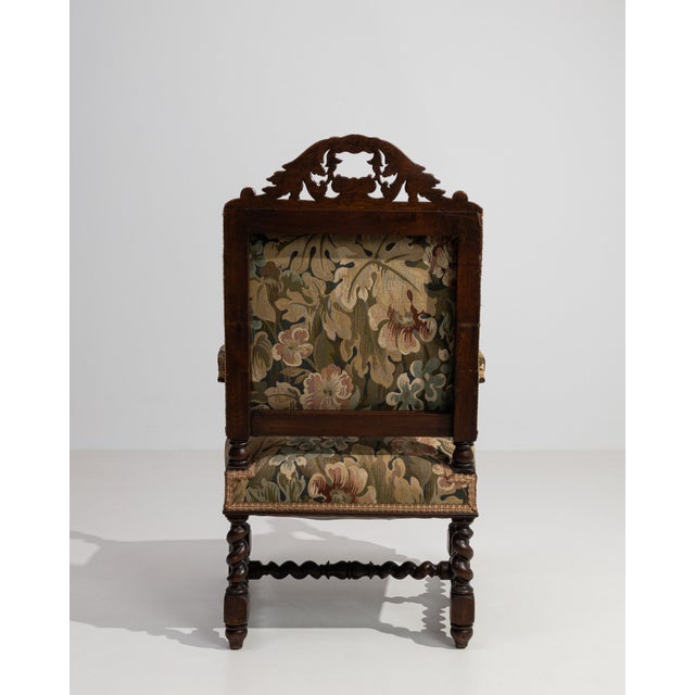 Jacobean Oak Upholstered Armchair with Floral Carving, Antique, France, Circa 1880 For Sale - Image 13 of 13