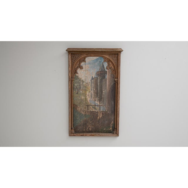 1928 French Gothic Revival Painting with Architectural Frame For Sale - Image 11 of 18