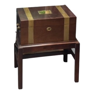 Antique Georgian Brass Bound Mahogany or Walnut Cellarette Box on Stand For Sale