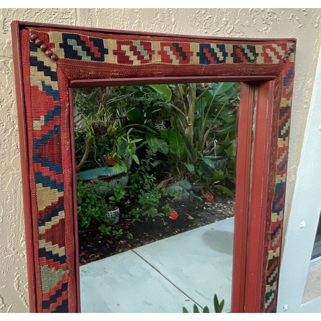 Handcrafted Antique Kilim Rug Wall Mirror/ Bohemian Geometric , Woven , Rustic For Sale - Image 14 of 14