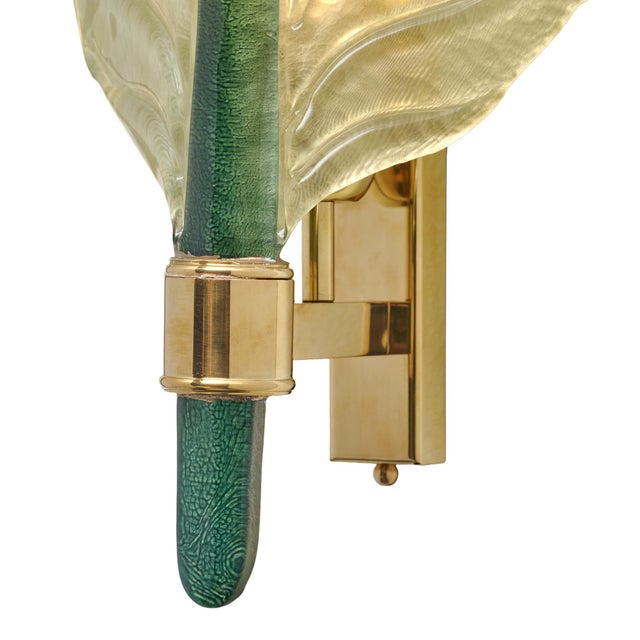 Murano Glass Green Leaf Sconces For Sale - Image 9 of 9