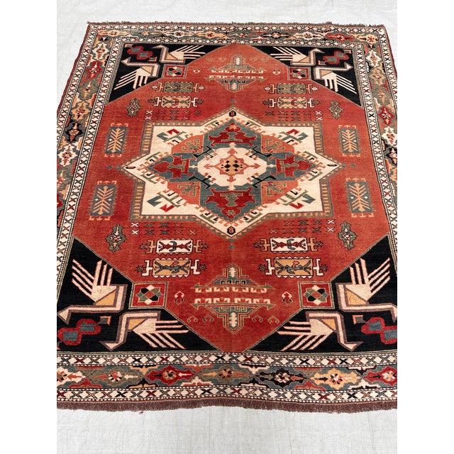 Gold Antique Chelaberd Eagle Kazak Hand-Knotted Wool Rug - 6'2" X 5'6" For Sale - Image 8 of 11