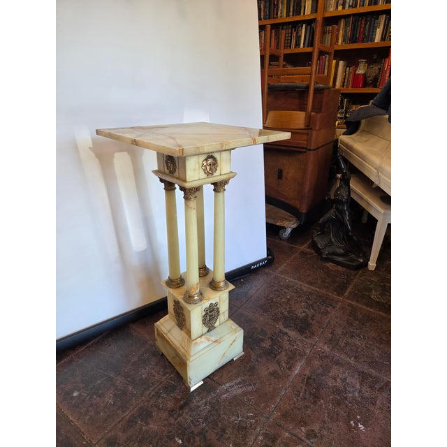 Gemstone Antique French Empire Onyx and Gilt Mounted Pedestal Large Neo-Classical Columns For Sale - Image 7 of 17