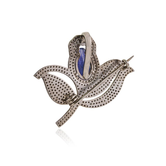 2.5 Ct Tanzanite & Diamond Tulip Convertible Brooch Pendant in 925 Sterling Silver For Sale - Image 6 of 16