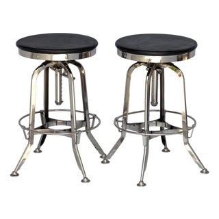 Vintage Rh Chrome & Wood Bar Stool, Pair For Sale