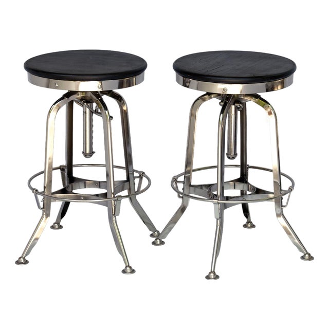 Vintage Rh Chrome & Wood Bar Stool, Pair For Sale