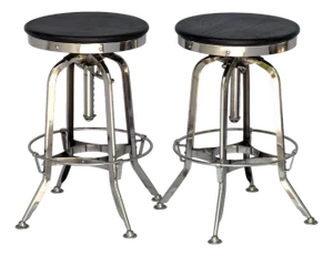 Vintage Rh Chrome & Wood Bar Stool, Pair