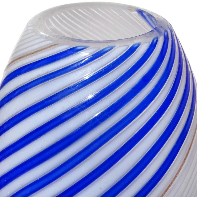 Mid-Century Modern Vintage Murano Dino Martens 1950s Blue White Aventurine Swirl Italian Art Glass Flower Bud Vase For Sale - Image 3 of 6