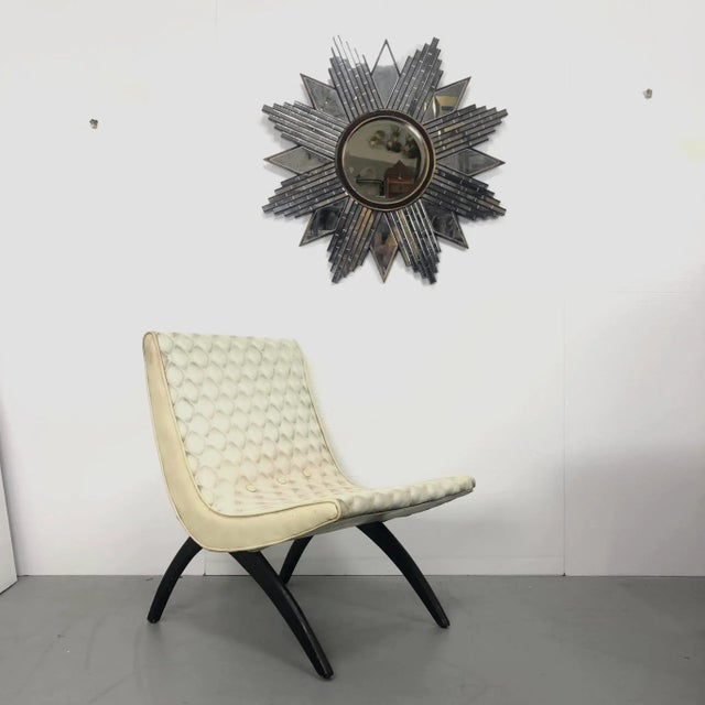 Milo Baughman for Thayer Coggin Vintage Vinyl Scoop Chair in White Diamond Pattern For Sale - Image 4 of 9