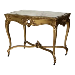 Antique Louis XIV Giltwood & Inset Onyx Parlor Table with Foliate Elements C1890