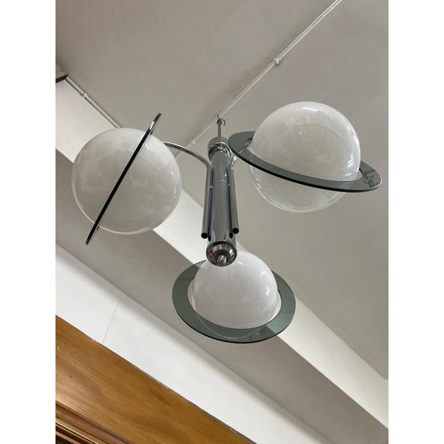 Vintage Space Age Steel and Glass Pendant Light, 1970s For Sale - Image 10 of 11