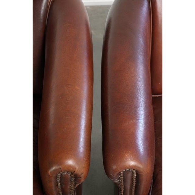 Brown Sheepskin Club Armchairs in Dark Cognac, Set of 2 For Sale - Image 8 of 15