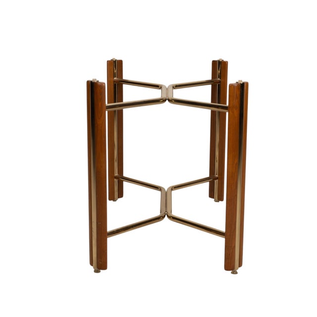1980s Attributed Chromcraft Oak and Brass Dining Table Base for Glass Top For Sale In Tampa - Image 6 of 9