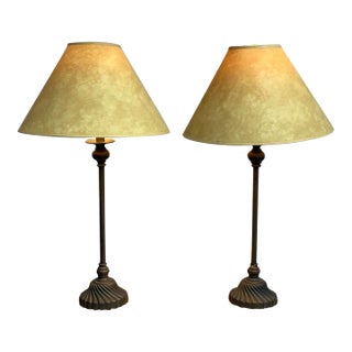 Traditional Patinated Fluted Base Table Lamps, Pair For Sale