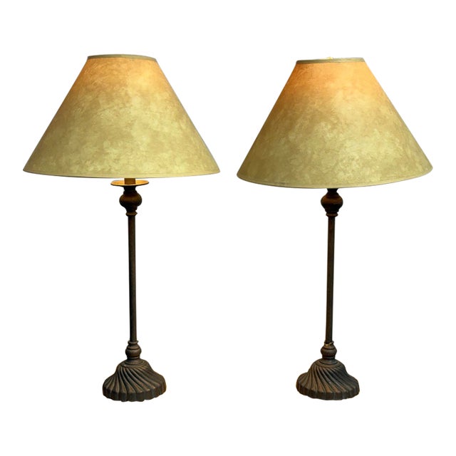 Traditional Patinated Fluted Base Table Lamps, Pair For Sale