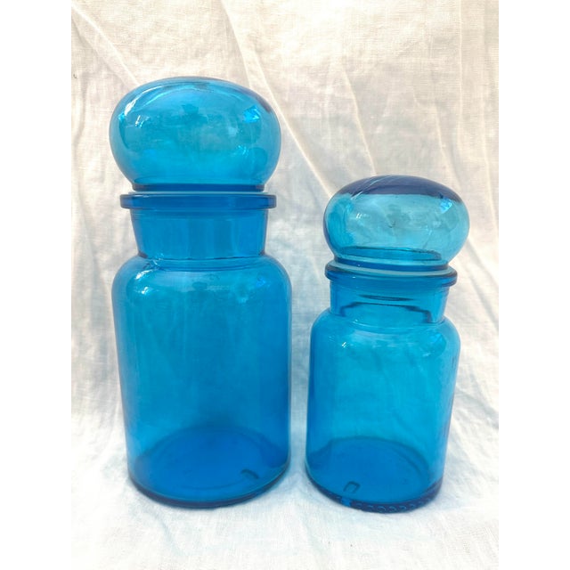 Mid 20th Century Vintage Pair of Belgium Blue Apothecary Bottles For Sale - Image 5 of 8