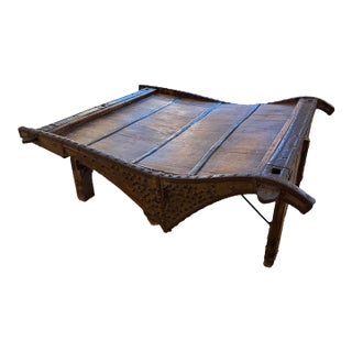 Antique Indian Rustic Wooden Ox Cart With Metal Accents Coffee Table For Sale