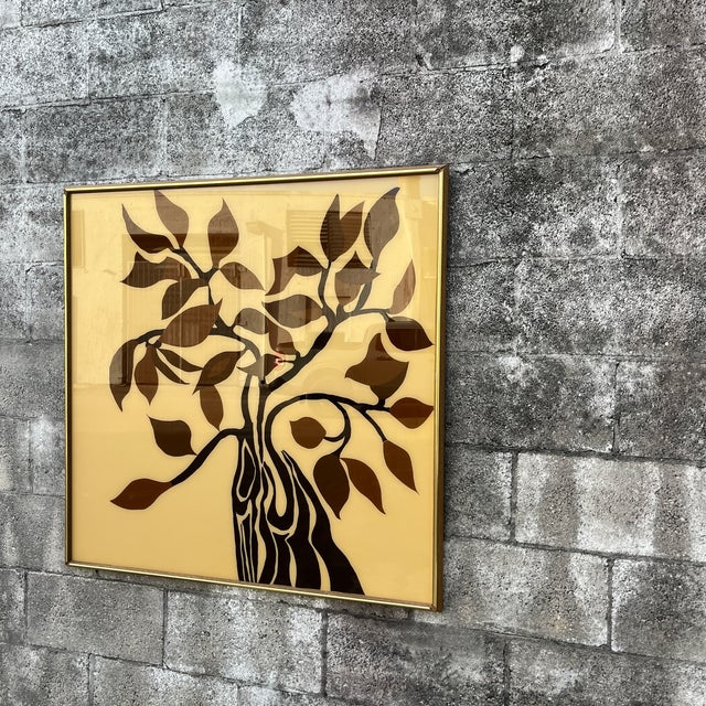 Large Mid Century Modern Framed Botanical Glass Wall Art Circa 1970s. For Sale In Miami - Image 6 of 17