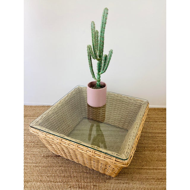 Vintage 1980s Woven Rattan / Reed Square Coffee Table McGuire Style For Sale - Image 11 of 11