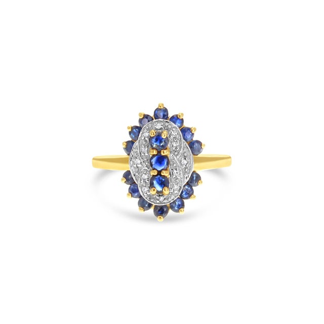 Vintage Style Diamond Sapphire or Ruby Ring 10k Yellow Gold, Size 9 For Sale - Image 4 of 6