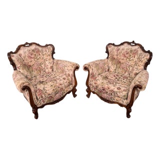 Set of Italian Walnut Armchairs, 1960s For Sale