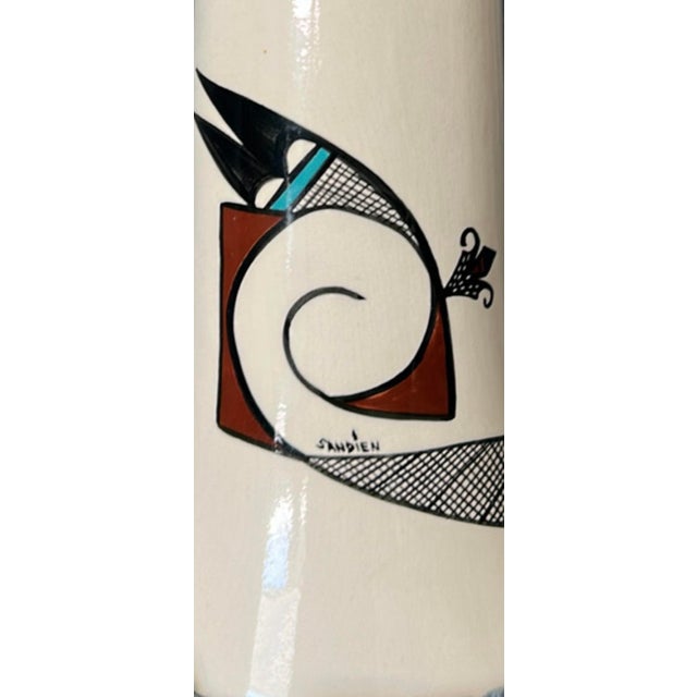 Vanilla Vintage Sandien Signed Hopi Ceramic Tower Bell 13" - Large Abstract Owl Motif For Sale - Image 8 of 12