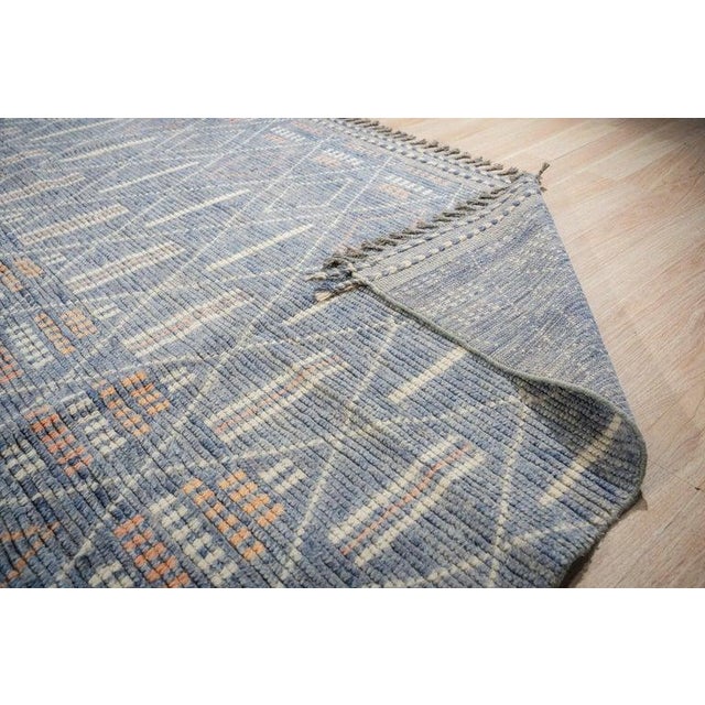 8x11 Blue Hand-Knotted Wool Linear Diamond Grid Geometric Modern Carpet Rug For Sale In New York - Image 6 of 8