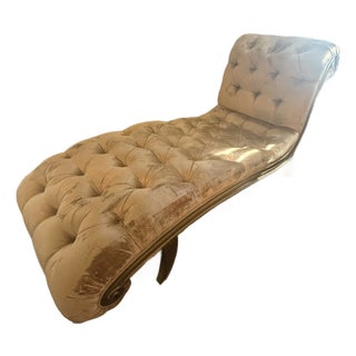 Marge Carson Dusty Pink Velvet Tufted Chaise For Sale