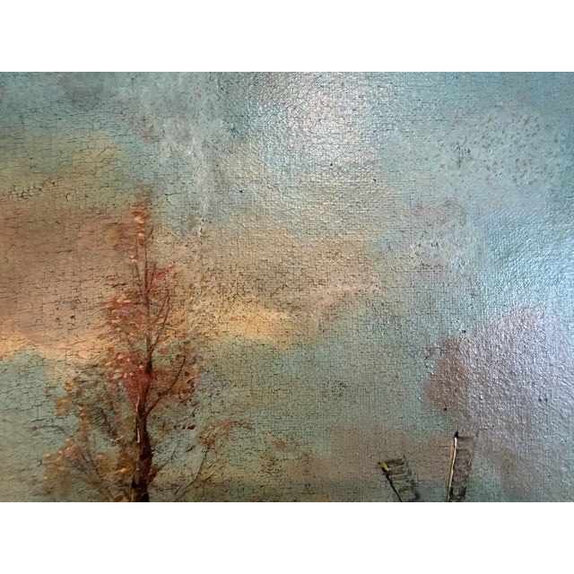 Early 20th Century Antique European Romantic Lakeside Landscape With Windmill, Attr. To H. Volpini For Sale - Image 5 of 15