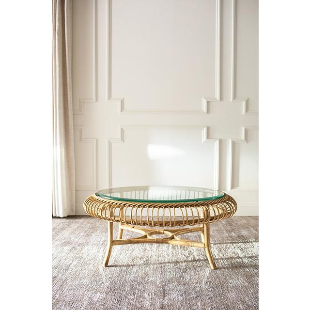 Vintage Coastal Boho Round Rattan and Glass Coffee Table For Sale - Image 4 of 10