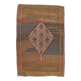 1880's Fine Antique Persian Flatwoven Senneh Kilim Rug 4'4"x 6'8" For Sale