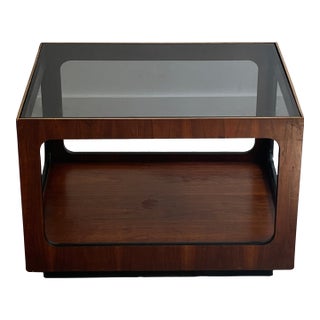 Vintage Lane Walnut & Smoked Glass Cube Coffee Table, 1960s For Sale