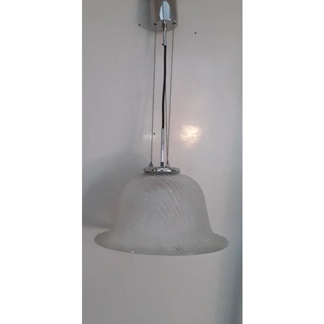 German Ceiling Lamp in Chrome-Plated Metal with Hat-Shaped Relief Glass Shade from Hustadt, 1970s For Sale - Image 6 of 8