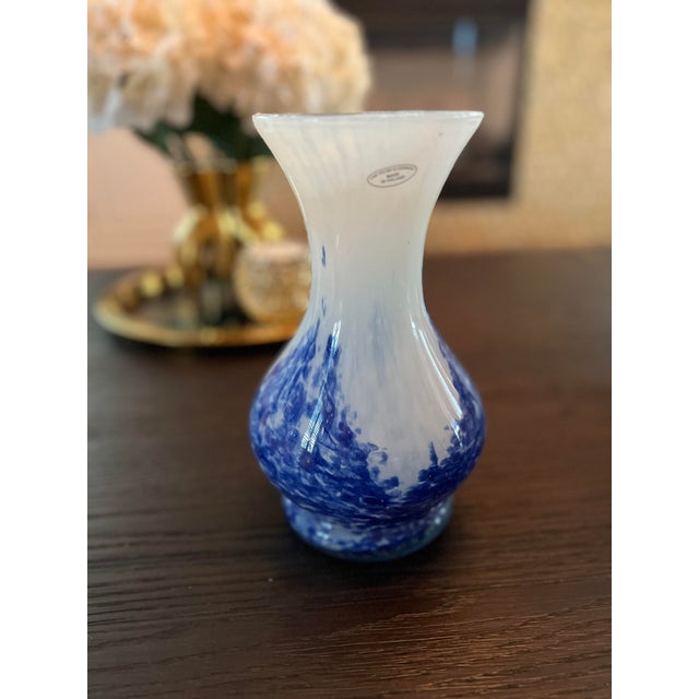 Blue Contemporary White and Cobalt Blue Vase Polish Glass For Sale - Image 8 of 8