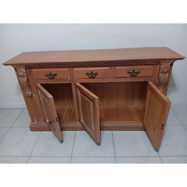 Wood Vintage Wood American Traditional Sideboard Buffet Credenza 3 Drawer & 3 Doors For Sale - Image 7 of 11