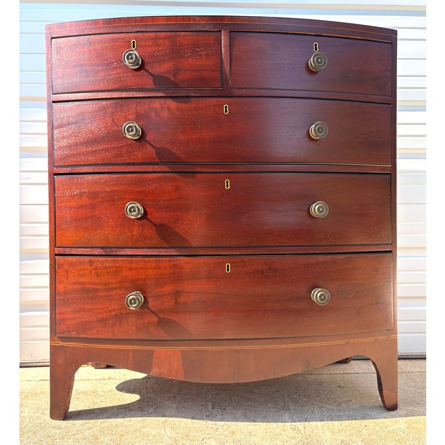 Antique Handcrafted English Mahogany Bowfront Chest of Drawers For Sale In Philadelphia - Image 6 of 12