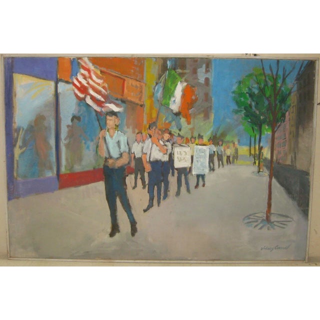 1970s 1971 Picketing American Painting by Volney Crosswell For Sale - Image 5 of 13