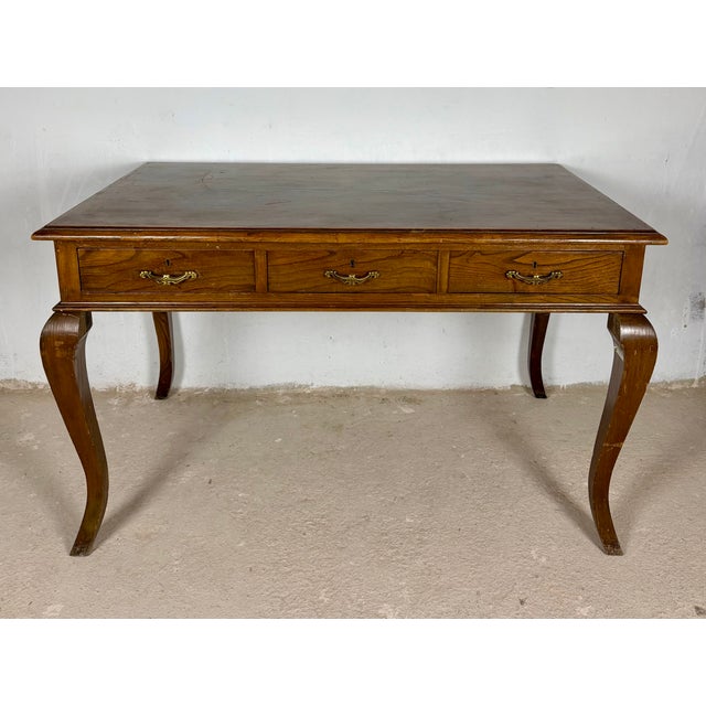 Spanish Oak Writing Desk with Three Drawers, 1940 For Sale - Image 3 of 11