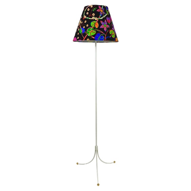 White Tripod Floor Lamp in Brass attributed to Frank & Wlach for Haus & Garten, Austria, 1950s For Sale
