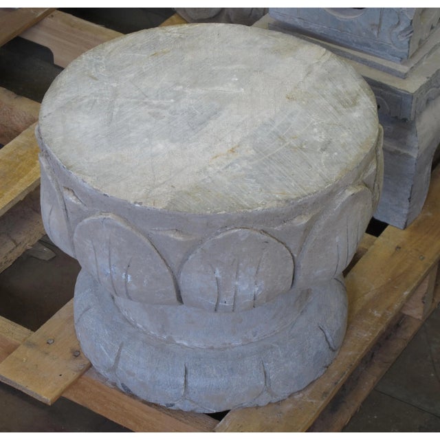 2010s Chinese Lotus Leave Stone Garden Stool For Sale - Image 5 of 6