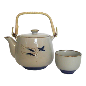 Vintage Otagiri Seagull Blue Teapot W / 1 Cup Late 20th Century