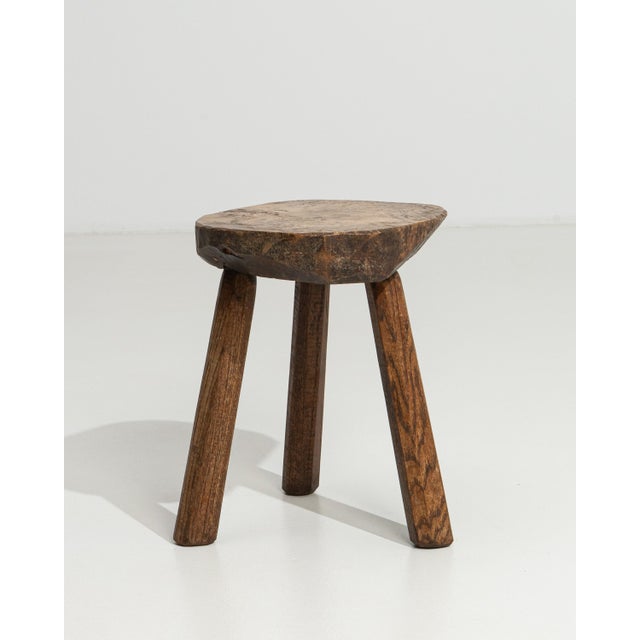 20th Century French Brutalist Oak Stool with Sculptural Form For Sale - Image 9 of 11